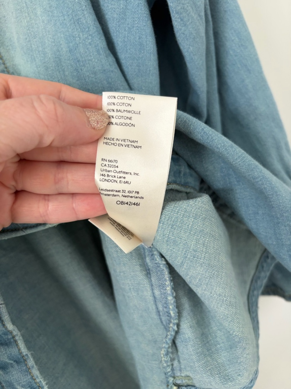Free People Louise Denim Light Wash Button Down Ruffle Detail Blouse S - Picture 5 of 8